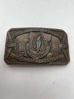 Express Wells Fargo Y CIA México Hebilla de Cinturón de Latón República Mexicana Foto 1 de 4