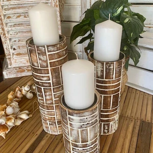 Pillar Bambu Candle Stick Holders set of 3 Tabel Top Home Decor home wares - Picture 1 of 2