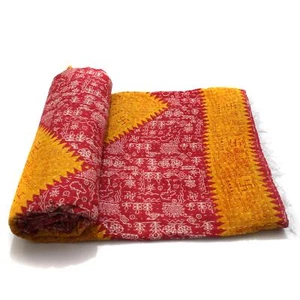 Vintage Kantha Quilt Indian Cotton Bedspread Reversible Throw Blanket - Picture 1 of 6