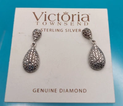 Brincos postais vintage Victoria Townsend DIAMANTE GENUÍNO PRATA ESTERLINA 925 MSRP $80 - Imagem 1 de 4