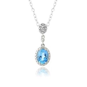 925 Silver 1.5ct Swiss Blue Topaz & Diamond Accent Double Oval Necklace, 18"