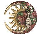 Mosaic Celestial Red and Gold Sun and Moon Face Hanging Wall Plaque Home Décor
