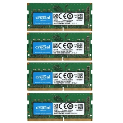 Crucial 32GB 4X8GB DDR4 2400MHz PC4-19200 Laptop SODIMM Memory Ram CT8G4SFS824A - Image 1 of 4