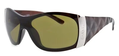 New Vintage CHANEL CH 6009 538/73 Brown Quilted Shield Wrap Sunglasses Italy - Image 1 of 4
