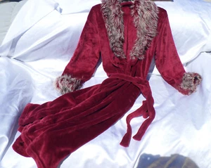 Luxury Faux Fur Robe Adrienne Landau M/L Length 50" Mauve/Wine - Picture 1 of 7