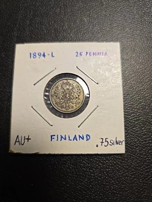 Moneda de plata 1894-L Finlandia veinticinco (25) peniques "Aleksandr ll/lll/Nikolai ll" Foto 1 de 2