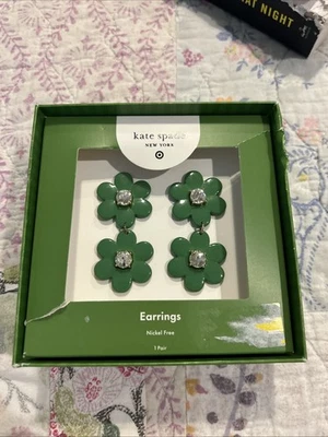 Kate Spade Green Floral Earrings faux Diamond Studs Fashion Jewelry Target - Image 1 of 4