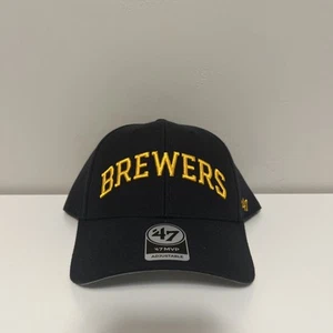 ‘47 Brand MVP Milwaukee Brewers Jersey Script Logo Navy Blue Adjustable Hat Cap - Picture 1 of 4