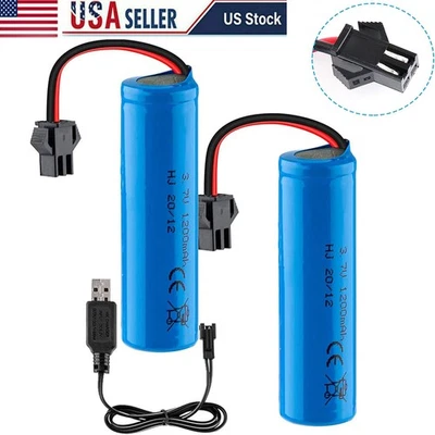 2PCS 1S 3.7V 1200mAh Li-ion Battery with USB Charger Cable SM Plug for RC Car - Image 1 of 4