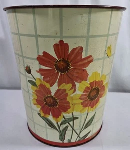 Vintage Nesco MCM Red/Yellow Floral Metal Large Trash Can 14" - Picture 1 of 7