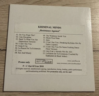 Kriminal Minds CD Resistance Against... (2010) Promo - EBM - Electro - FuturePop - Bild 1 von 3