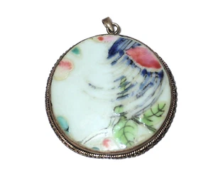 Vintage Jewelry Porcelain Shard Silver Pendant - Picture 1 of 6
