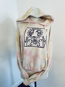 Keith Haring Tiedye Hoodie Cropped Pastel Sz Medium M - Picture 1 of 4