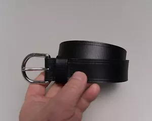 Banana Republic Black Leather Belt  Women's Sz M / 35 Silver Buckle 1 1/3" Wide - Picture 1 of 15
