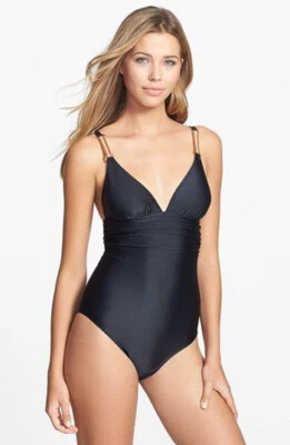 Traje de baño VIX PAULA HERMANNY de colección Luana 1 pieza cuero y detalle oro 24K negro S Foto 1 de 4