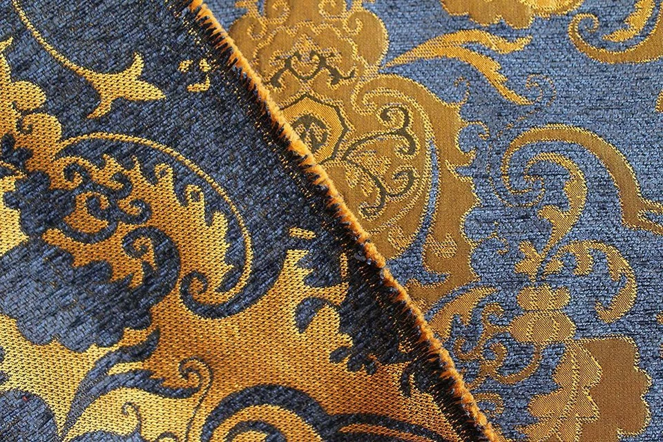 Tela de chenilla para cortinas y tapicería por yarda elegante patrón damasco 58" con Foto 1 de 4