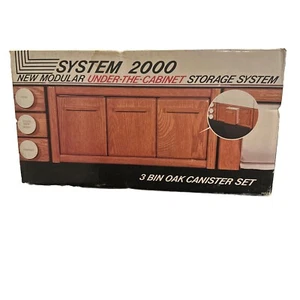 Vintage Organizer Box Under Cabinet Space Saver New 3 Bin Oak Canister Set 1980s - Picture 1 of 8
