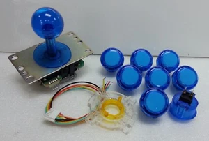 JAPAN Sanwa Clear Blue Joystick GT-Y Wire Push-buttons x 8 Video Game Parts Set - Picture 1 of 9
