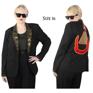 Desperately Seeking 80s Pyramid Style Black Glittered Size 16 Susan Jacket - Picture 1 of 10
