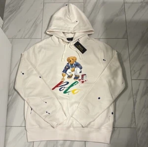 Polo Ralph Lauren Men's Polo Bear Painted Splatter Hoodie White Blue $198 New - Picture 1 of 3