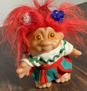 Troll 1986 DAM Puppe rote Haare rot & grün Outfit Vintage Cheerleader Smile geschlossen - Bild 1 von 5
