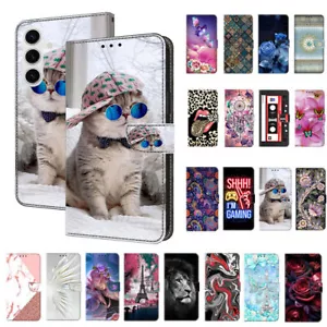 Cat Butterfly Flower Lion Wallet Phone Case For Samsung J3 J5 J7 Core J4 J6 Plus - Picture 1 of 32