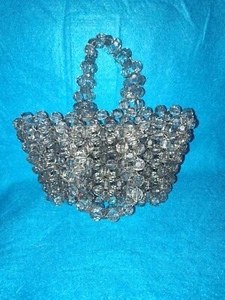 Clear Acrylic Beaded Purse Bag Handbag. Unusual Heavy Sparkly Unique Statement  - Picture 1 of 10