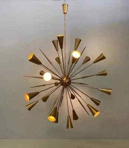 1950Italian Design 24 Light Sputnik Chandelier Ceiling Lamp Urchin Brass Antique - Picture 1 of 11