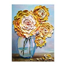 Yellow Peonies in a Glass Bowl Original Oil Textured Painting