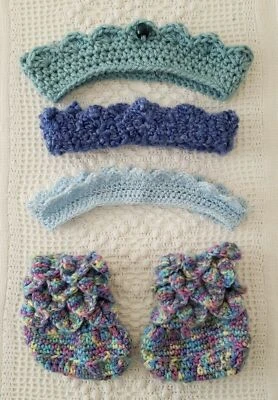 Baby Boy Crown Photo Gift Set Booties Crochet Head Bands Photography Props - Image 1 of 3