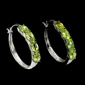 Summer 925 Sterling Silver Earrings Oval Peridot 6x4mm Natural Gemstone Jewelry - Picture 1 of 14