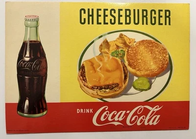 Vintage 1956 Coca-Cola Cheeseburger Cardboard Advertising Sign - Image 1 of 4