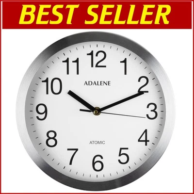 Battery Operated 10-Inch Vintage Atomic Wall Clock in Brushed Silver Finish - Image 1 of 4
