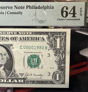 🥸 $1  1969B   FRN BIRTH YEAR  FANCY SERIAL # 1980 - PMG 64 EPQ - Picture 1 of 9