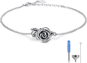 Rose Cremation Bracelet Urn Jewelry for Ashes Sterling Silver Memorial Keepsake - Picture 1 of 7