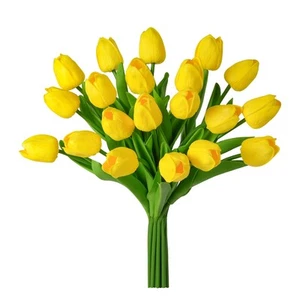 20 Pcs Artificial Tulips Flowers,Easter Artificial 13'' Yellow PU Faux Tulip,... - Picture 1 of 7