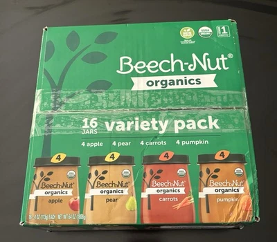 (1 caixa), comida orgânica de faia-noz estágio 1 para bebê, frascos de 4 oz, pacote com 16, nova em folha - Imagem 1 de 4