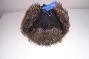 APT 9 Herringbone Faux Fur Black TRAPPER Hat Mens Sz S/M NWT D5 - Picture 1 of 5
