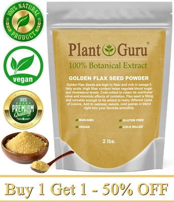 Polvo de semilla de lino dorado 2 libras. Omega-3 NO TRANSGÉNICO pura linaza molida a granel Foto 1 de 4