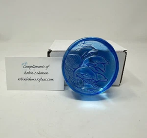Robin Lehman Cast Art Glass Dolphins Playing In The Waves Blue Paperweight 2.75" - Picture 1 of 10
