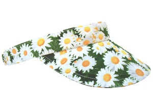"Daisy Chain" Bright White Yellow Daisies Grassy Green Background SUN Golf Visor - Picture 1 of 5