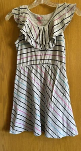 Circo Girl’s A-Line Gray w/Multi-Color Striped Sleeveless w/Ruffles Dress Sz L - Picture 1 of 7