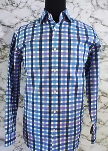 MEN'S BANANA REPUBLIC, PURPLES ,BLUES & WHITE CHECK SHIRT SIZE MEDIUM BRAND NEW - Picture 1 of 9