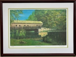 Terry Mihlrad "The Covered Bridge" FRAMED SIGNED & # ART Landscape Nature NEW - Picture 1 of 5