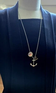 Navy Necklace Women Nautical Beach Pendant Chain Necklace Antique Silver 28" - Picture 1 of 6