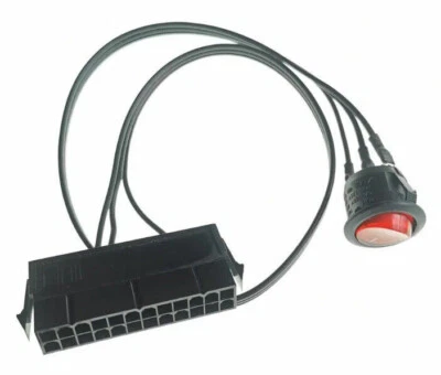 24-Pin Female ATX PSU Power Supply Starter Switch Jumper ON/OFF LED Switch 50cm - Image 1 of 4