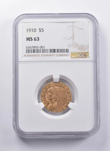 MS63 1910 $5 Indian Head Gold Half Eagle NGC PPQ *6737 Cover