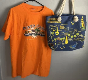 REPUBLICA DOMINICANA Denim Tote Bag & T-shirt Bundle - Souvenir Gift Early 90’s - Picture 1 of 19