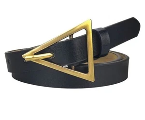 Cinturón fino de cuero genuino para mujer vintage hebilla triangular cintura decorativa  - Imagen 1 de 14