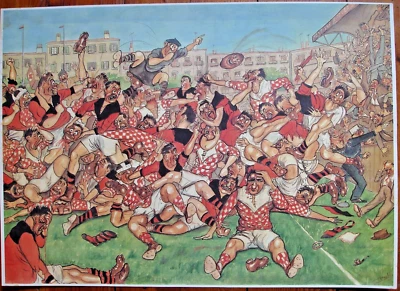AFFICHE SPORT RUGBY- MÉLÉE HUMORISTIQUE-  61X44 CM- - Photo 1/4
